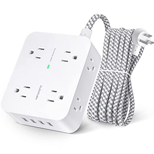 Surge Protector Power Strip - 8 Outlets with 4 USB (2 USB C) Charging Ports, Multi Plug Outlet Extender, 5Ft Braided Extension Cord, Flat Plug Wall Mount Desk USB Charging Station for Home Office ETL
