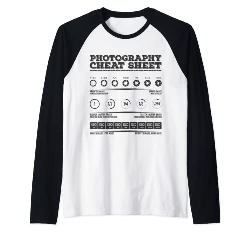 Photography Cheat Sheet Camera Manual Mode DSLR Photographer Raglan Baseball Tee