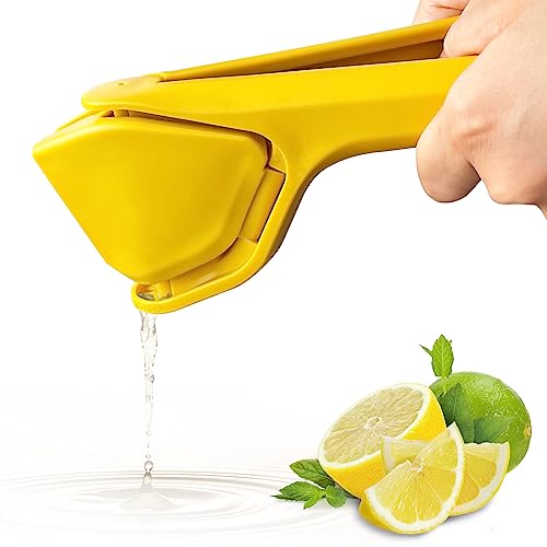 EastLink Lemon Squeezer Manual, Max Juice Extraction Lemon Juicer Squeezer, Easy-to-Use Flat Lemon Lime Squeezer with Leverage to Reduce Effort, Citrus Squeezer with Built-in Strainer, Yellow