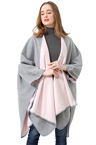 Be Your Own Style BYOS Womens Winter Oversized Reversible Solid Fleece Poncho Blanket Wrap