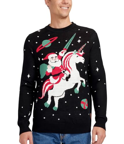 Tipsy Elves Ugly Christmas Sweater for Men from Featuring Santa Unicorn Size Large