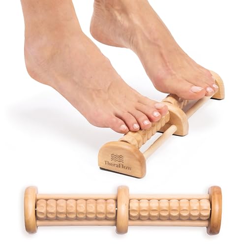 TheraFlow Foot Massager Roller, Foot Roller for Plantar Fasciitis Relief - Foot Pain, Neuropathy, Heel Arch, Stress Relief - Relaxation Gifts for Women, Men, Reflexology Tool - Wooden (Dual)