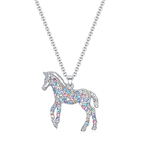 luomart Girls Horse Necklace Gifts,Little Rainbow Horse Jewelry for Women Boys,Initial Letter Necklaces Pendant for Teen Girls Horse Lovers (Little Horse Mix for Girls)