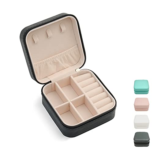 TRODANCE Mini Jewelry Travel Case, Small Travel Portable Display Storage Box, Mini Storage Organizer For Rings Earrings Necklaces Gifts (Black)