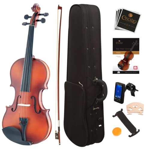 Mendini By Cecilio Violin For Kids & Adults - 3/4 MV300 Satin Antique Violins, Student or Beginners Kit w/Case, Bow, Extra Strings, Tuner, Lesson Book - Stringed Musical Instruments