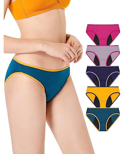 Neione Period Underwear for Women Menstrual Panties Postpartum Underpants High-Cut Bikini Briefs 5 Pack Macaron X-Large