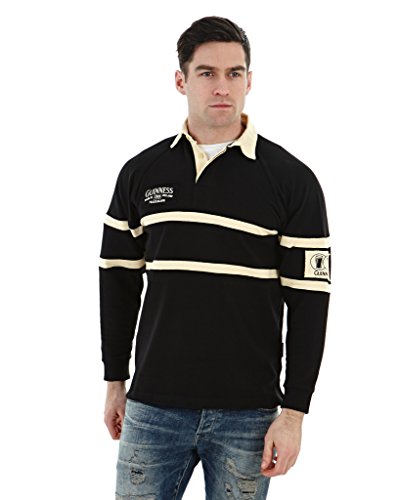 Guinness Traditional Black and Cream Longsleeve Rugby Jersey, Official Merchandise, Black Jersey, Men's X-Large