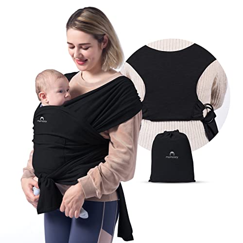 Momcozy Baby Wrap Carrier, Easy to Wear Infant Carrier Slings, Lightweight Hands Free Baby Sling, Adjustable Baby Carriers for Newborn to Toddler 8-35 lbs, Black