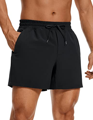 CRZ YOGA Men's Linerless Workout Shorts - 5'' Lightweight Quick Dry Running Sports Athletic Gym Shorts with Pockets Black Medium