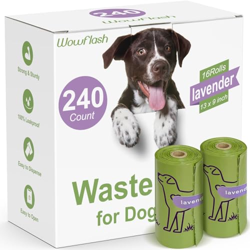 240 Count 13” x 9” Dog Poop Bags Rolls, Leakproof Strong & Sturdy Poop Bags for Dogs, Dog Bags for Poop, Doggie Cat Poop Bags Cats Litter, Waste Bags Poppy Trash Bags for Doggy Pets, Lavender Scented