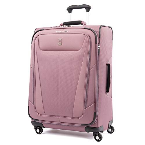 Travelpro Maxlite 5 Softside Expandable Checked Luggage with 4 Spinner Wheels, Lightweight Suitcase, Men and Women, Dusty Rose Pink, Checked Medium 25-Inch