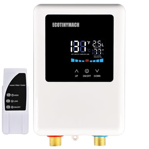 ECOTINYMACH Tankless Water Heater Electric 110V, 3000W Instant Water Heater Under Sink, Conversion Between Fahrenheit and Celsius, Remote Control