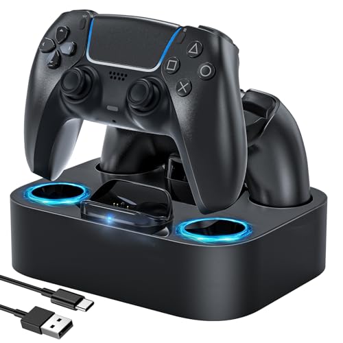 LVFAN PS5 Controller Charging Station, Dual Charger for Playstation 5 Controller, PS5 Games Accessories with Cable, PS5 Charging Station for PS5 PS5 Controller / PS5 Edge Controller (Black)