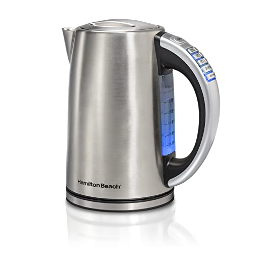 Hamilton Beach Temperature Control Electric Tea Kettle, Water Boiler & Heater, 1.7 Liter, Fast Boiling 1500 Watts, BPA Free, Cordless, Auto-Shutoff and Boil-Dry Protection, Stainless Steel (41020R)