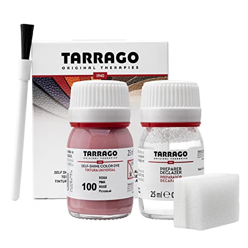 Tarrago Leather Dye Kit with Deglazer and Applicator - Restore & Recolor Shoes, Boots, Purses, Wallets, Jackets, and Furniture - Rich Pigment - 25mL - Pink #100