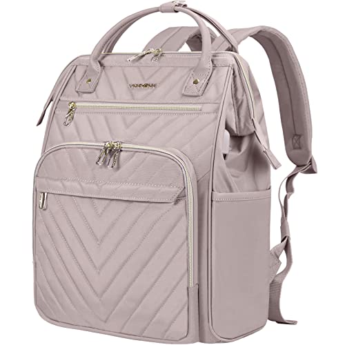 VANKEAN 17 Inch Laptop Backpack for Women Men Fashion Computer Work Bag, Large Capacity Waterproof Backpack with USB Port & RFID Pockets, College Daypack Business Travel Backpack, Light Dusty Pink