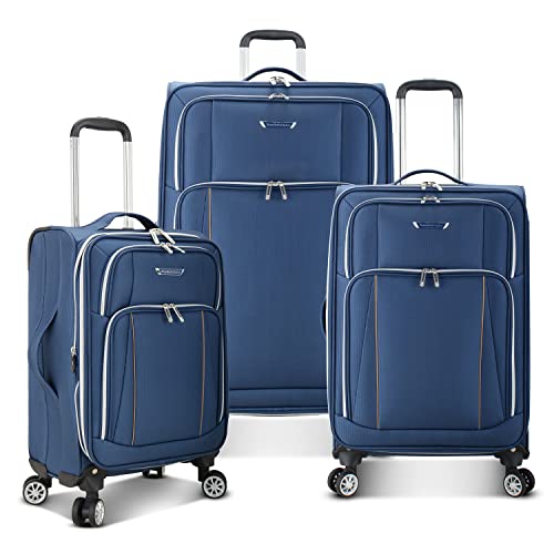 Traveler's Choice Lares Softside Expandable Luggage with Spinner Wheels, Navy, 3 Piece Luggage Set