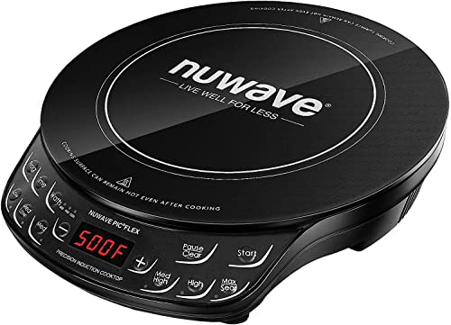 Nuwave Flex Precision Induction Cooktop, 10.25” Shatter-Proof Ceramic Glass, 6.5” Heating Coil, 45 Temps from 100°F to 500°F, 3 Wattage Settings 600, 900 & 1300 Watts (Renewed), Black