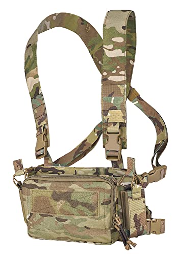 KRYDEX Tactical Chest Rig with Triple 5.56/7.62 Mag Pouch Insert 9mm Mag Pouches and X Harness (MC)