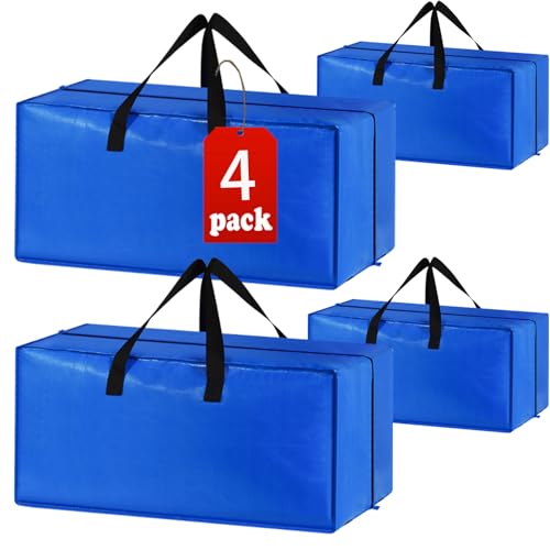 4 Pack Heavy Duty Extra Large Moving Bags Storage Tote - Strong Handles& Backpack Straps - Space Saving Storage Bags Alternative to Moving Boxes and Bins,Compatible with Ikea Frakta Cart, Blue