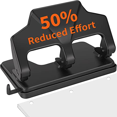 3 Hole Punch Heavy Duty, 40-Sheet Three Hole Punch, AFMAT Heavy Duty Hole Puncher 3 Ring, Large 3 Hole Paper Punch, 50% Reduced Effort 3-Hole Punch, Metal Paper Puncher w/Large Chip Tray