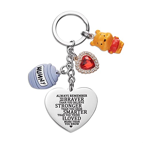 Melix Home Winnie the Pooh Stuff Keychain Inspirational Gifts You Are Braver Than You Believe Friendship Gift Pooh Bear Keychains