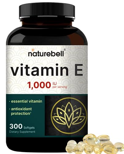 NatureBell Vitamin E Oil Softgels, 1,000 IU Per Serving, 300 Pills | Essential Antioxidant Supplements, Easily Absorbed Form – Supports Skin, Heart, & Immune Health – Non-GMO