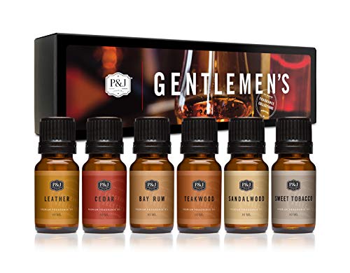 P&J Trading Fragrance Oil Gentlemen's Set | Leather, Sweet Tobacco, Teakwood, Bay Rum, Cedar, Sandalwood Candle Scents for Candle Making, Freshie Scents, Soap Making Supplies, Diffuser Oil Scents
