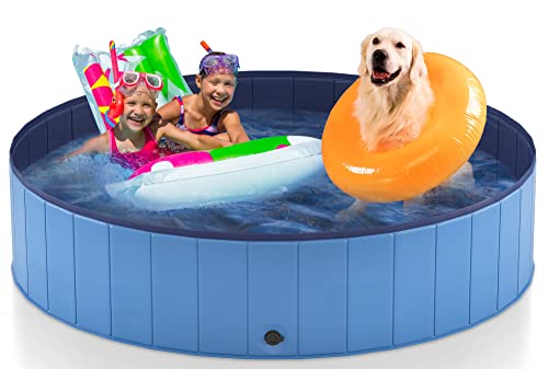 Heeyoo 71' Foldable Dog Pool for Large Dogs, Portable Hard Plastic Dog Swimming Pool， Outdoor Collapsible Pet Bathing Tub for Pets Dogs and Cats, 71 x12 Inches