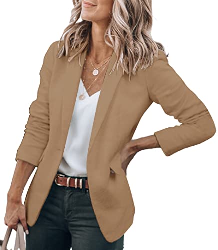 Cicy Bell Womens Casual Blazers Open Front Long Sleeve Work Office Jackets Blazer(Dark Khaki,Medium)