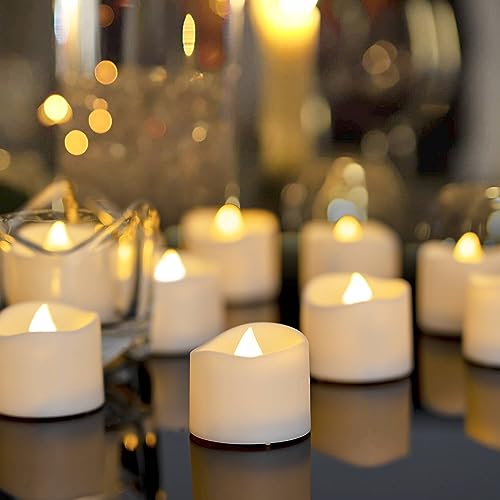 Homemory 48-Pack Novelty Flickering Flameless Tea Lights Candles, 200Hours Battery Operated, Fake Electric LED Votive Candles, Small Wedding Candles for Table Centerpieces,Proposal,Anniversary