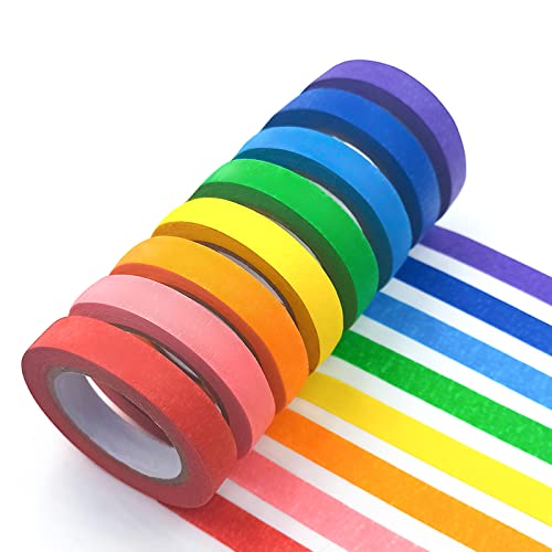 UMETDO 8PCS Colored Masking Tape - Painters Tape, Rainbow Colors Rolls, Kids Art Supplies, Great for Crafts, Labeling, DIY Decorative, 1/2 Inch Masking Tape- Tiny Size