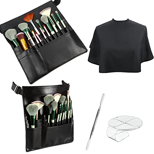 4 Pieces Makeup Artist Tools Include Professional Cosmetic Makeup Brush Bag with Artist Belt Strap, Hand Makeup Mixing Tray Clear Cosmetic Foundation Tray with Spatula, Salon Barber Makeup Cape Apron