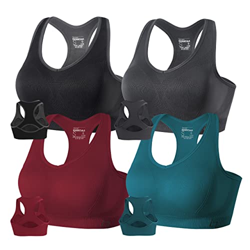 FITTIN Racerback Sports Bras for Women - Padded Seamless High Impact Support for Yoga Gym Workout Fitness Black/Grey/Green/Red XXL