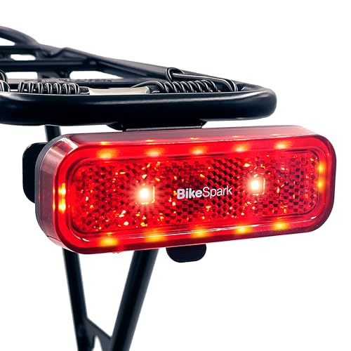BikeSpark Auto-Sensing Rear Light G4R, USB Rechargeable, 240HRs, Precise Brake Sensing for Cargo Rack, Large Reflector, 50/80mm Screw Mounted, Easy Release, Made in Taiwan