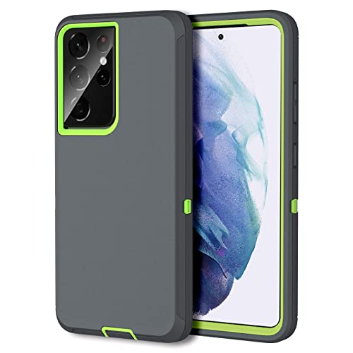 MXX Case Compatible with Galaxy S21 Ultra, 3-Layer Super Full Heavy Duty Body Bumper Cover/Shock Protection/Dust Proof, Designed for Samsung Galaxy S21 Ultra 5g (6.8 Inch) 2021 - (Green/Gray)