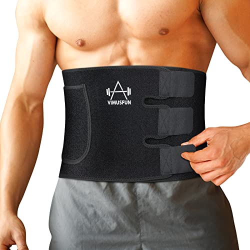 VIMUSFUN Waist Trimmer Belt Men Sweat Band Waist Trainer For Women Lower Belly Fat Tummy Stomach Wraps Waste Trainers Low Back Support Small/Medium/Large/Plus Size Black