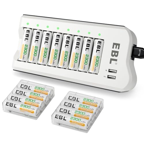 EBL 2300mAh Ni-MH AA Rechargeable Batteries (16 Pack) and Rechargeable AA AAA Battery Charger with 2 USB Charging Ports