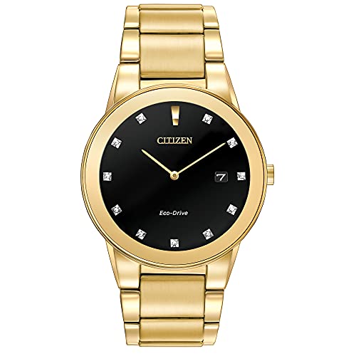 Citizen Men's Eco-Drive Modern Axiom Diamond Watch in Gold-tone Stainless Steel, Black Dial (Model: AU1062-56G)