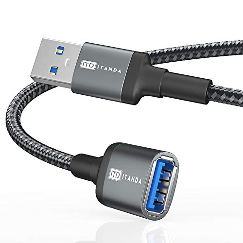 ITD ITANDA USB Extension Cable 6FT USB 3.0 Extension Cord A Male to A Female Nylon Braided Material for Playstation, Xbox, Keyboard, Mouse, USB Flash Drive, Printer, Camera and More (6FT, Grey)