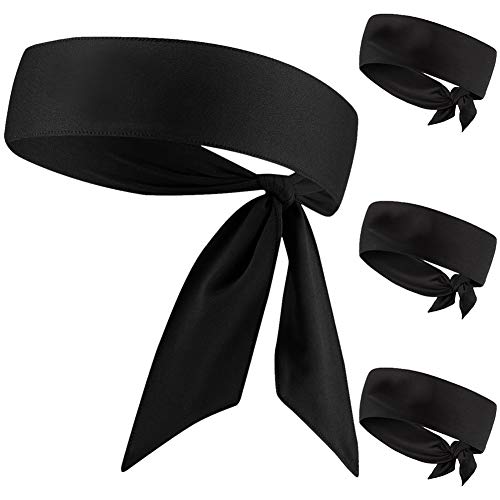 Head Tie, Black Karate Ninja Head Wraps Headband, Tie Up Sweatband Hair Band for Men Women Kids Girls Boys, Pirates Bandana Headwrap for Tennis, Workout (Black 4 Pack)