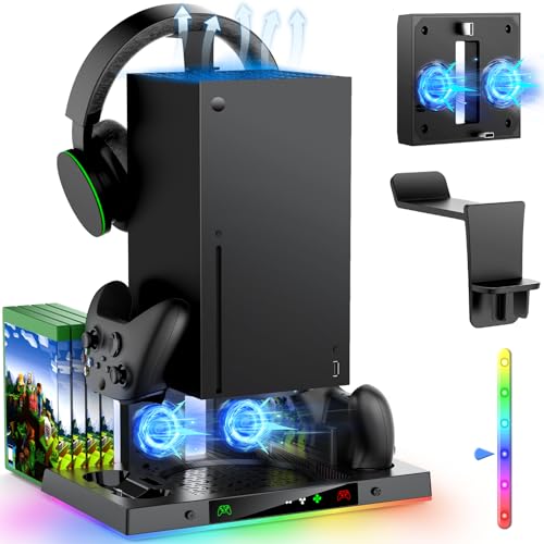 MENEEA Upgraded RGB Cooling Fan Charging Station for Xbox Series X Console & Controller, Dual Charger Dock & Cooler System Stand with 15 Colorful Light Modes for Xbox Series X Accessories Kit