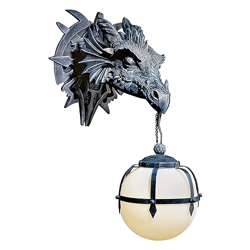 Design Toscano Marshgate Castle Dragon Electric Wall Sconce Light Fixture, Greystone