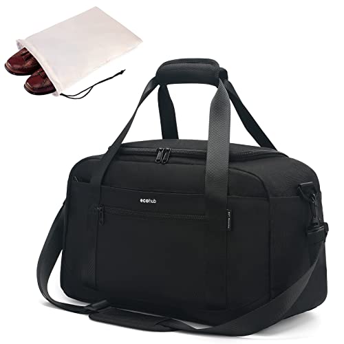 ECOHUB Personal Item Bag 16'' Small Duffel Bag Travel Bag Weekender Bag Gym Bag Tote Duffel bag Overnight Bags Travel Essentials for Women and Men Shoulder Bag Carry On Shoes Bag (Black)
