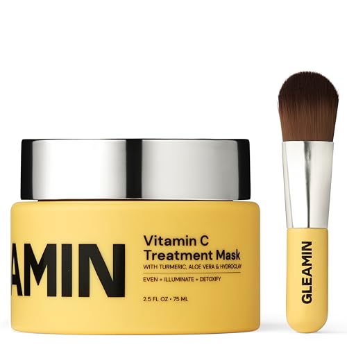 Gleamin Vitamin C Treatment Clay Mask - Turmeric Clay Face Mask Skin Care, Deep Cleansing Pores - Facial Improves Uneven Tone, Post-Blemish, Visibly Brighten, Scarring and Texture - 2.5 Oz