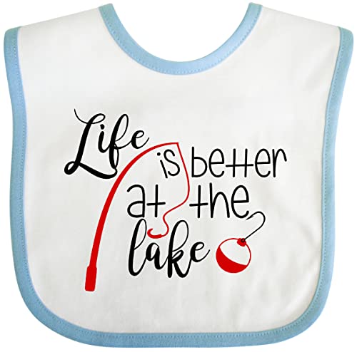 inktastic Life Is Better At the Lake Fishing Pole with Bobber Baby Bib White and Blue 3c960