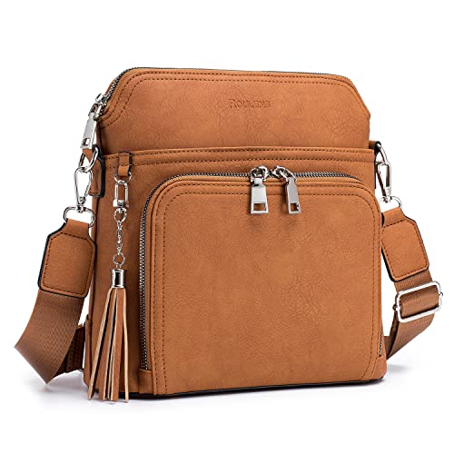 Roulens Crossbody Bag for Women,Lightweight Medium Crossbody Purse Soft Leather Women's Shoulder Handbags with Tassel