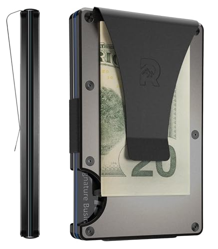The Ridge Wallet For Men, Slim Wallet For Men - Thin as a Rail, Minimalist Aesthetics, Holds up to 12 Cards, RFID Safe, Blocks Chip Readers, Aluminum Wallet With Money Clip (Gunmetal)