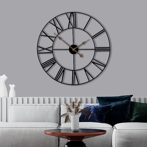 Sorbus Large Wall Clock for Living Room Decor, (40CM) 16 Inch Wall Clock Decorative, Metal Analog Roman Numeral Wall Clock Modern Wall Clocks - Large Clock Home Decor (Black)