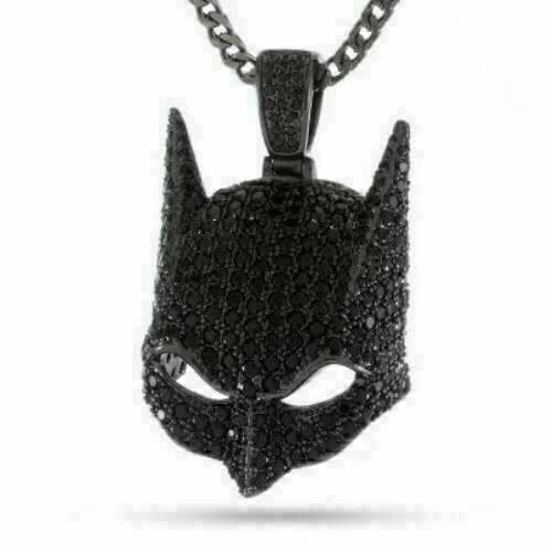 HPJEWELS 2.40Ct Round Cut Created Black Diamond Batman Mask Pendant For Men's 925 Sterling Silver 14k Black Gold Finish